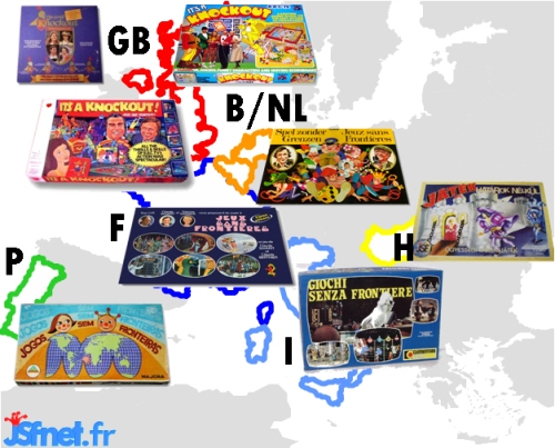 Les différentes versions du jeu de société "Jeux sans frontières" éditées en Europe