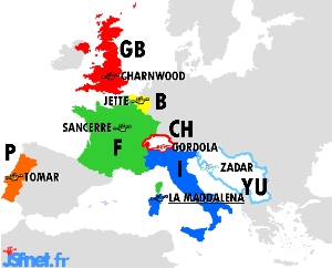 Les villes participant à "Jeux sans frontières" 1982 à La Maddalena (Italie)